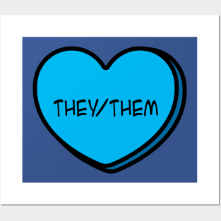 Pronoun They/Them Conversation Heart in Blue Posters and Art